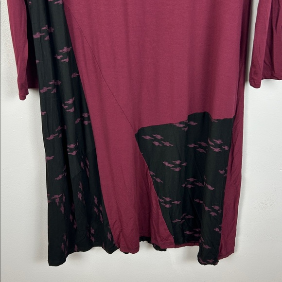 Kozan Colourblock Long Sleeve Jersey Knit Shift Dress Medium Black Burgundy - Picture 5 of 13